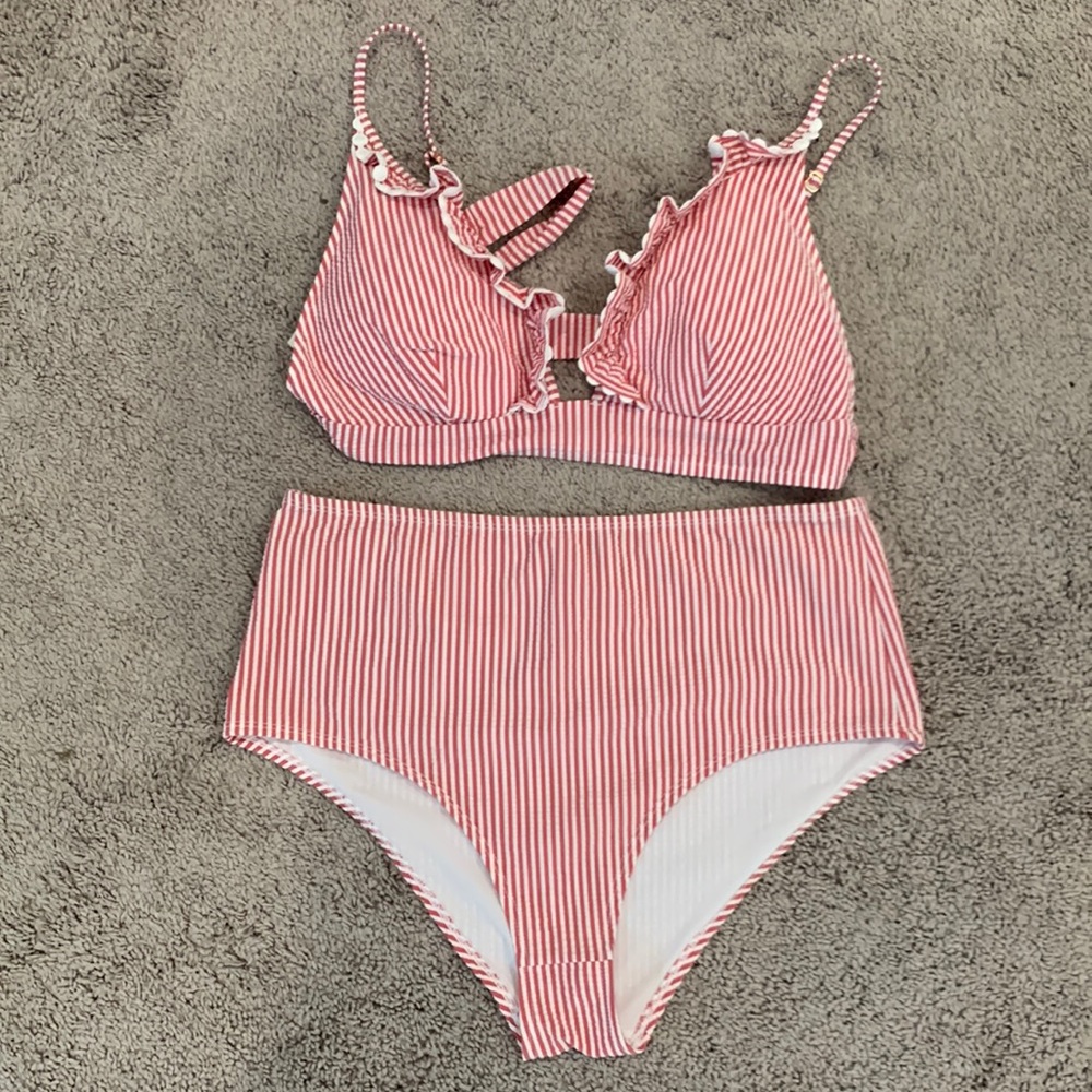 J.Crew Seersucker High Waist Bikini
